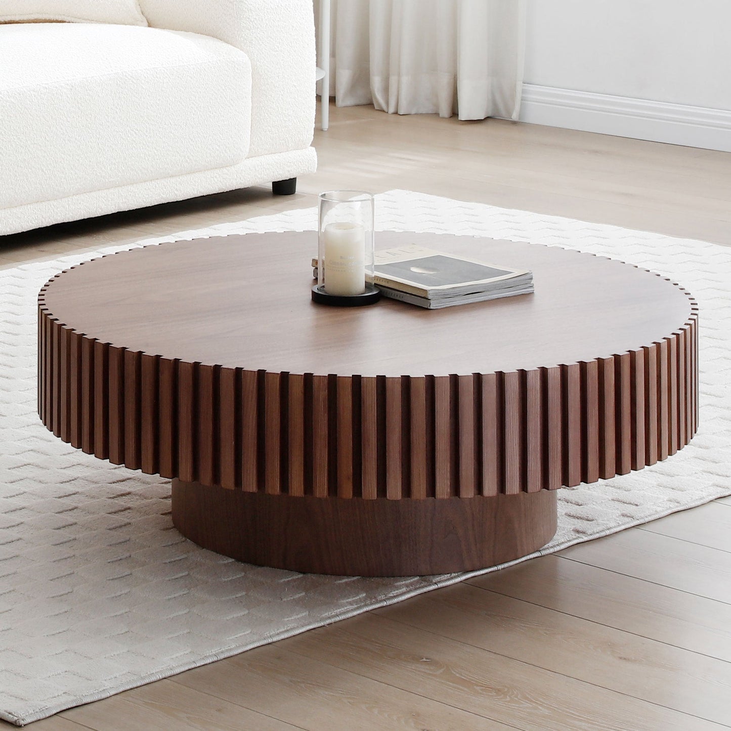 Nola Modern Handcrafted Drum Coffee Table, Walnut