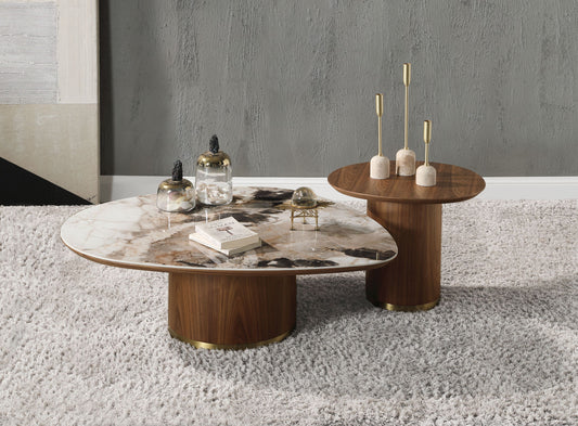 Willene Creamic Top & Walnut Finish Coffee Table