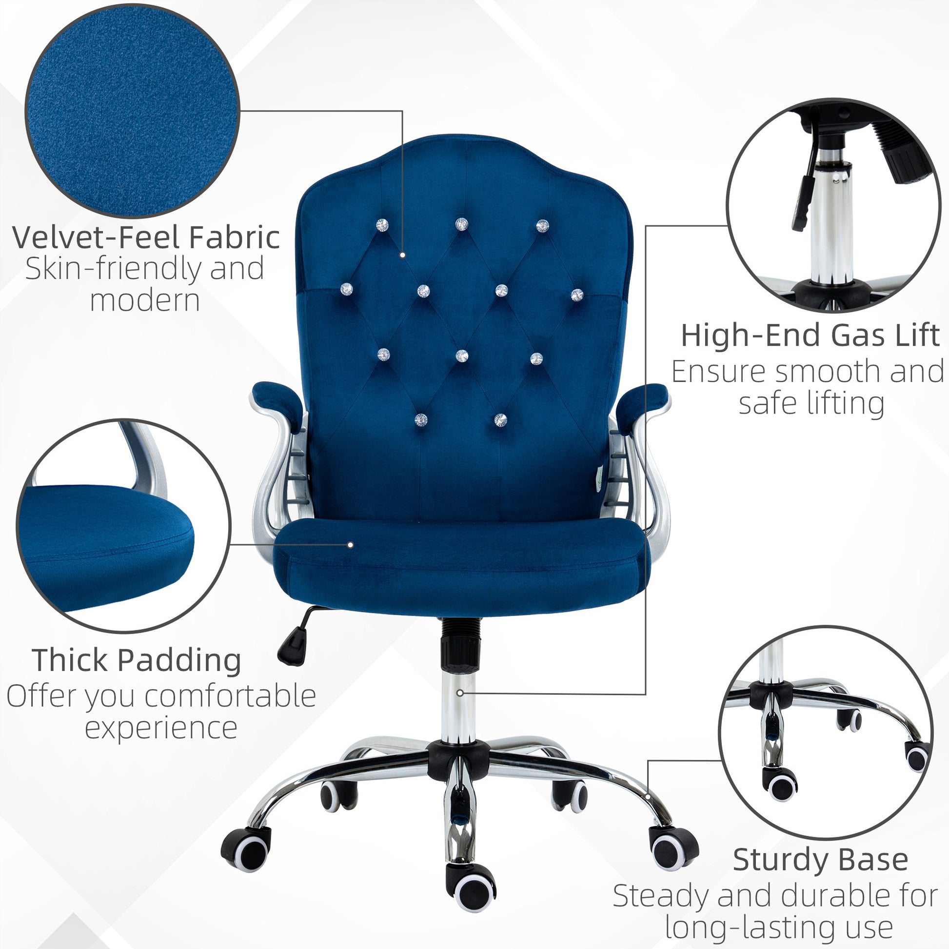 Uvelia Velvet Button Tufted Office Chair, Blue