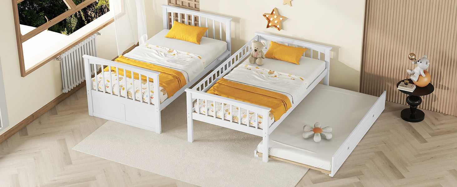 Carter Twin over Twin Bunk Bed with Twin Size Trundle, Convertible Beds, White