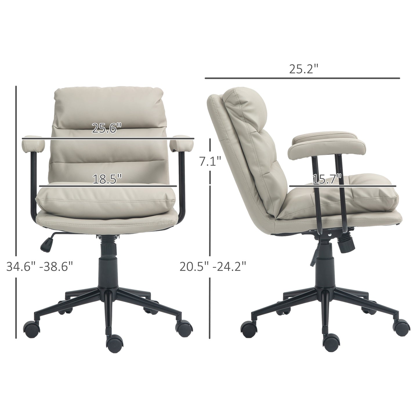 Bart PU Leather Office Chair with Double Padded Seat, Light Gray