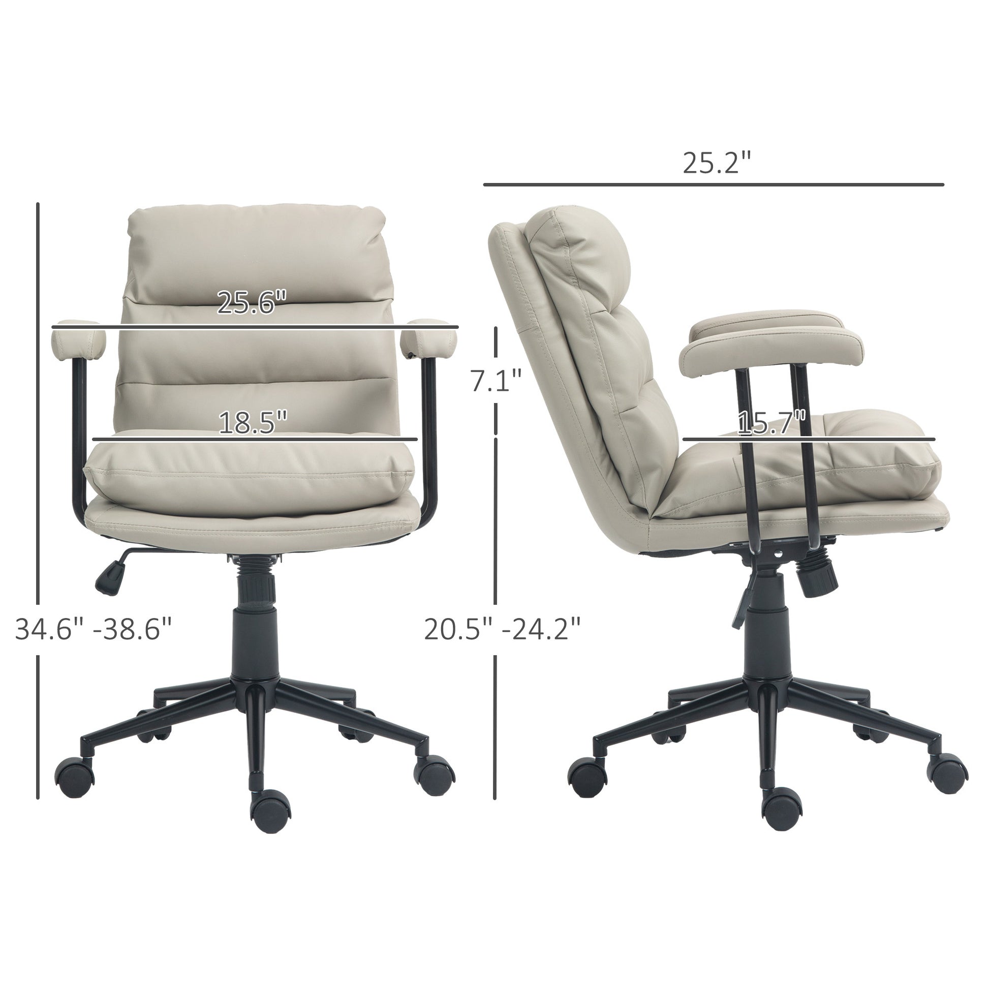 Bart PU Leather Office Chair with Double Padded Seat, Light Gray