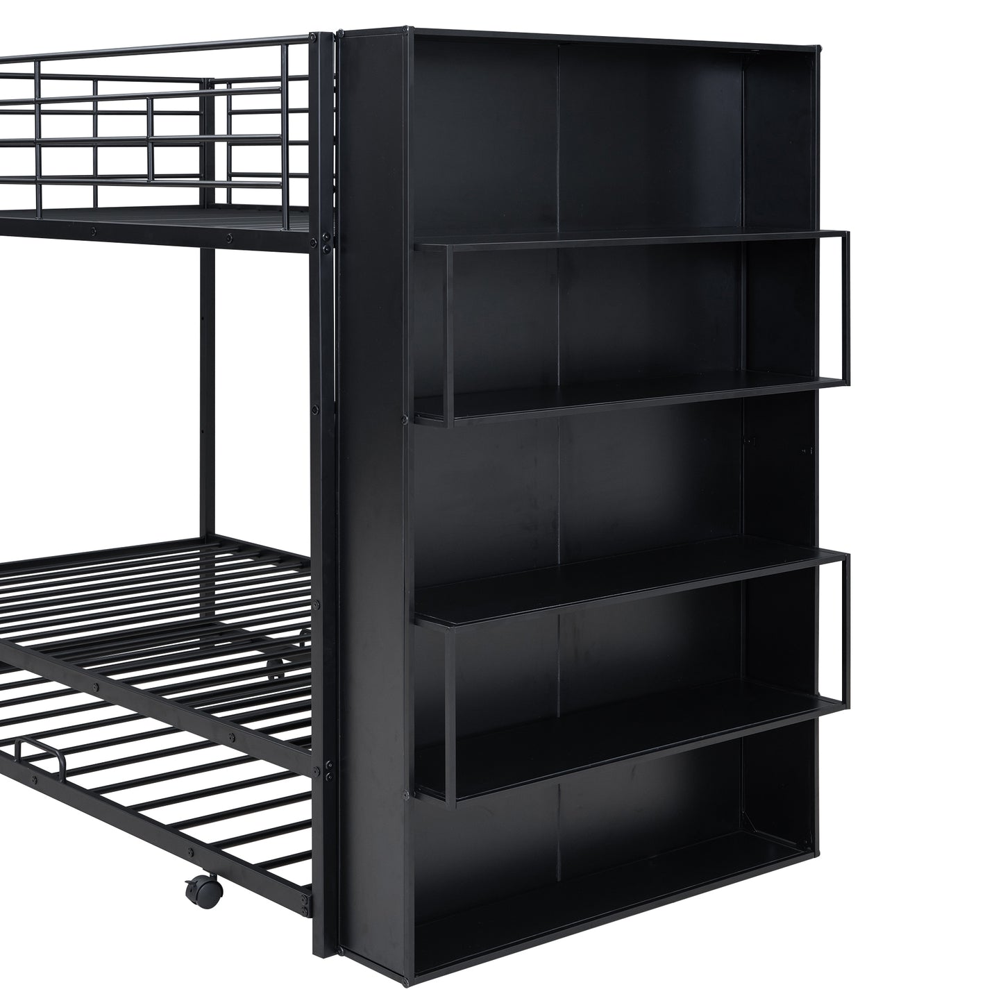 Lauren Twin Bunk Bed with Trundle & Bookcase, Black