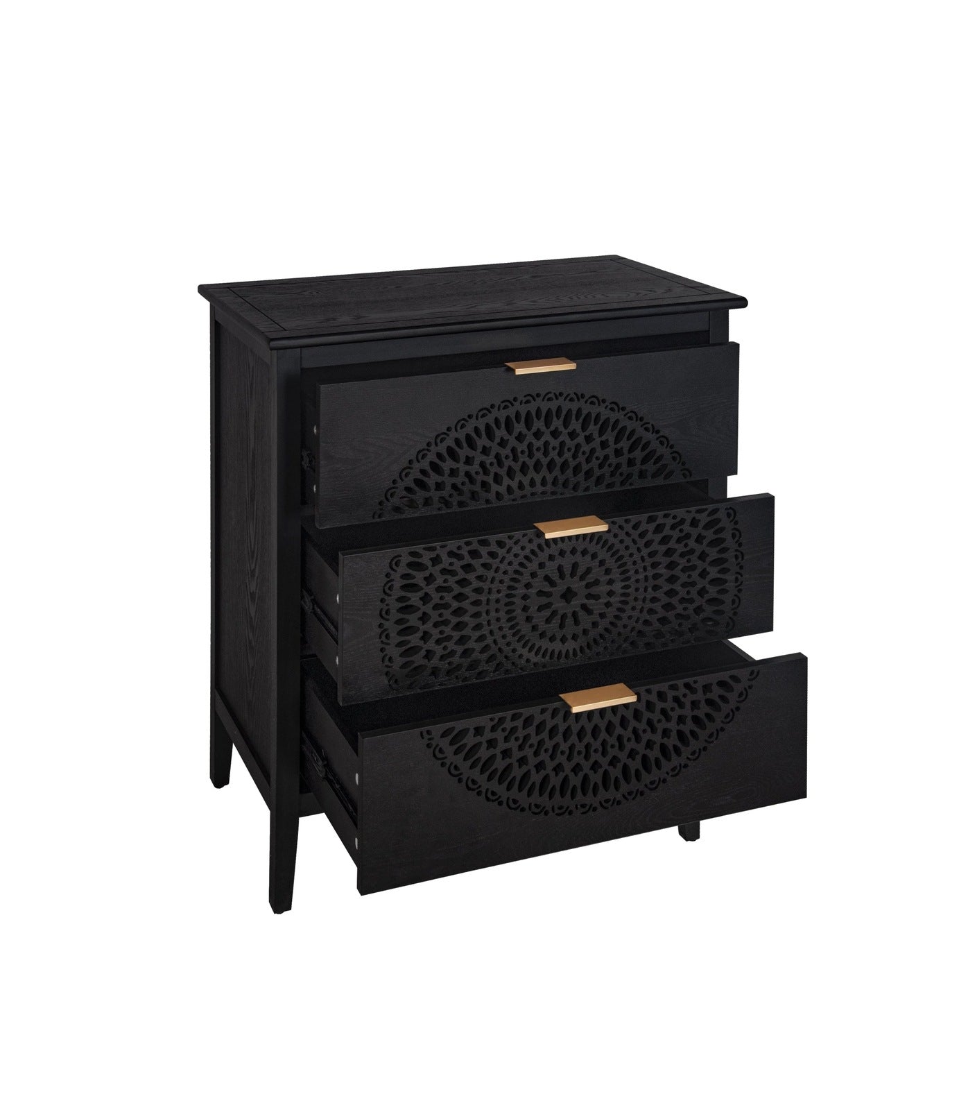 Jordan Modern 3-Drawer Hollow-Carved Accent Cabinet - Black & Gold