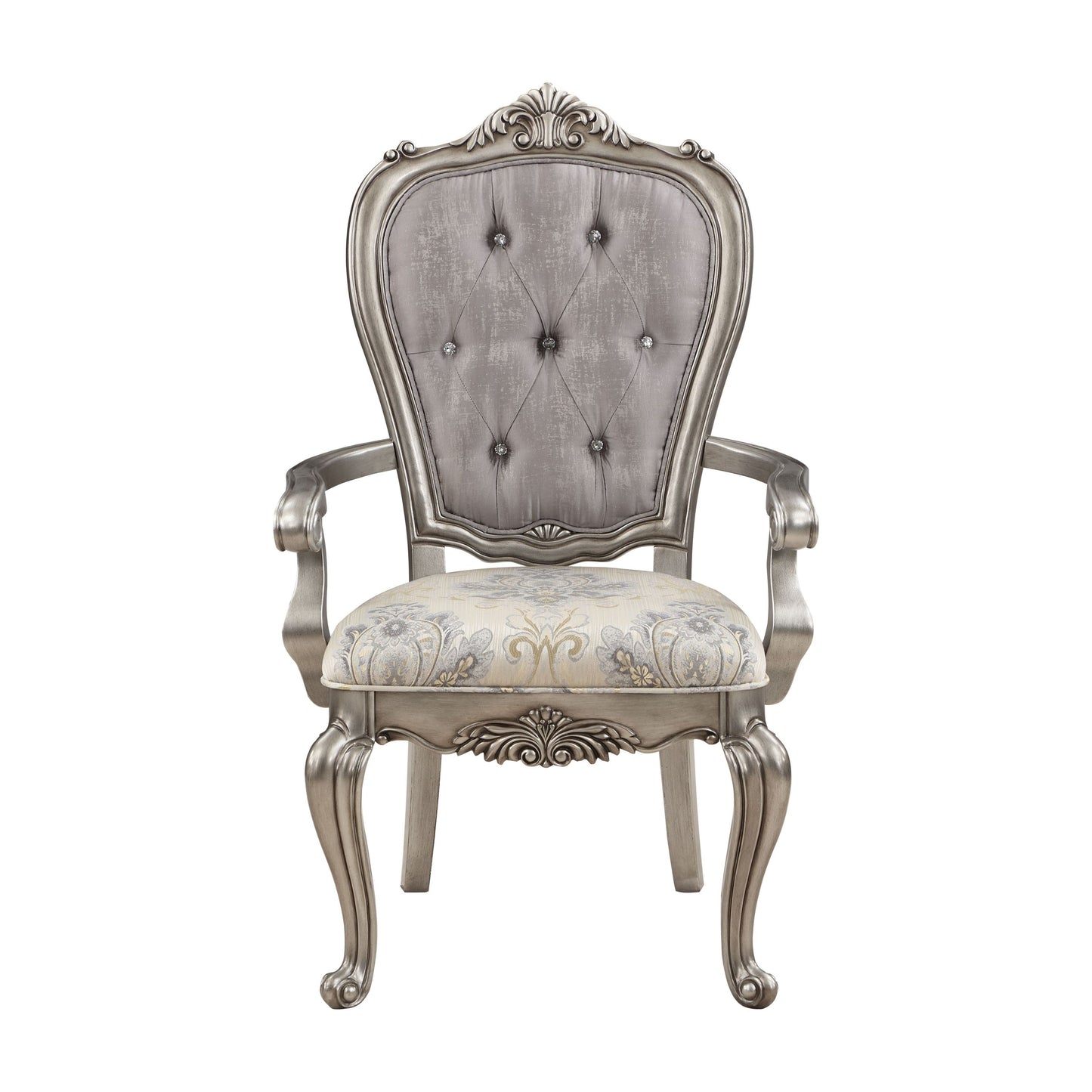 Beige and Antique Platinum Tufted Side Chair Set of 2