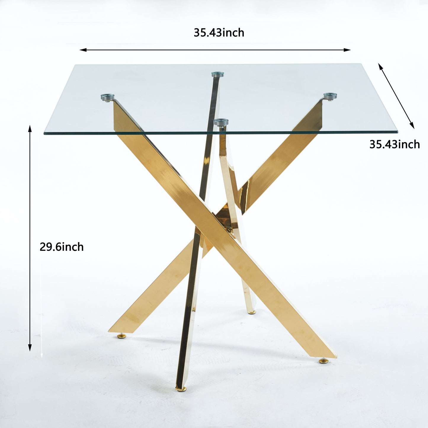 Iola Modern Square Glass Top Dining Table with Crossed Metal Legs