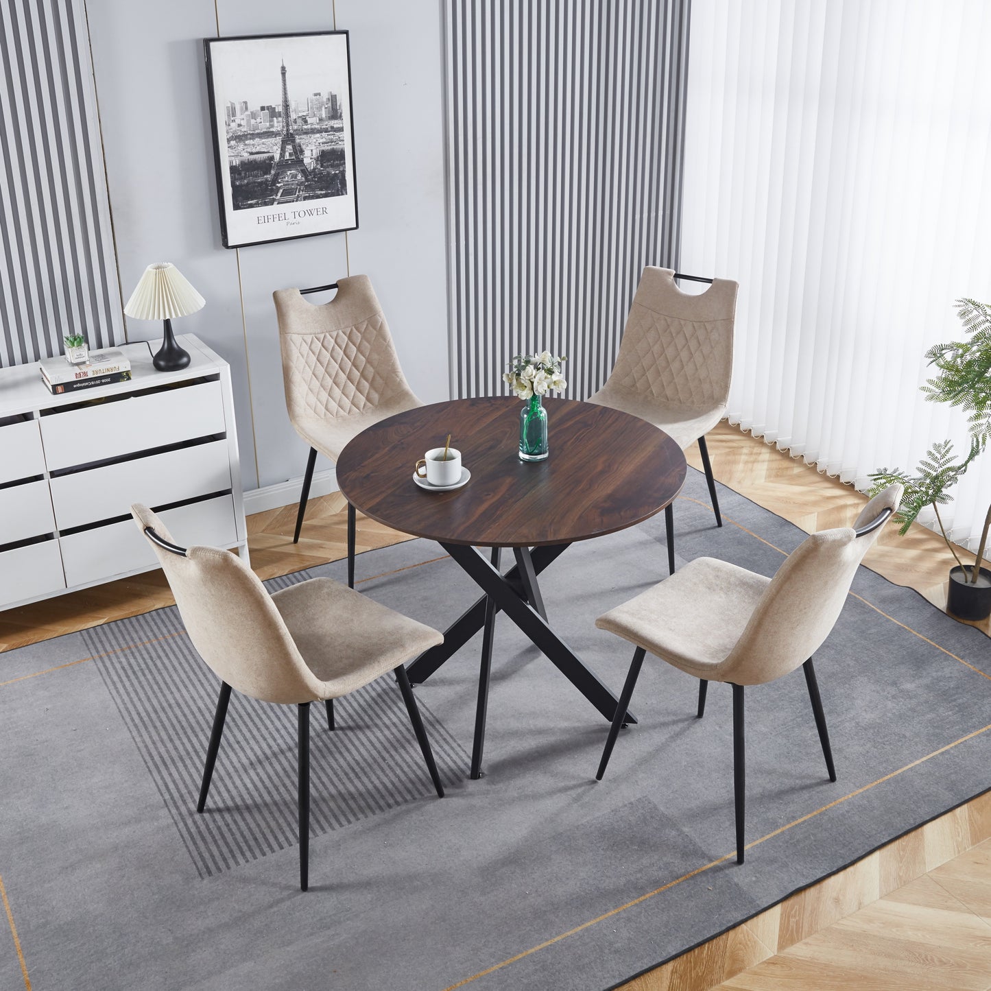 Keturah 47.2" Round Mid-Century Modern Dining Table, Brown