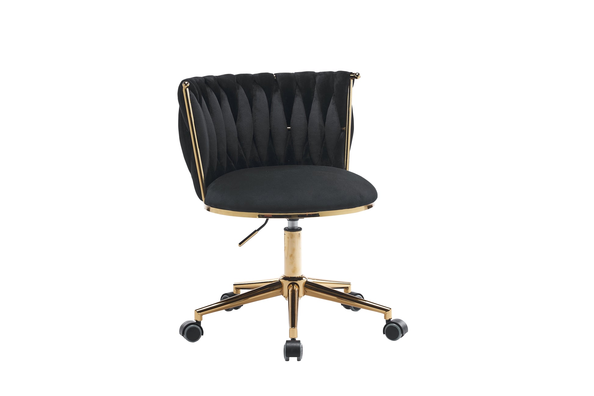 Emme Gold Framed Velvet Office Chair with Gold Base - Black