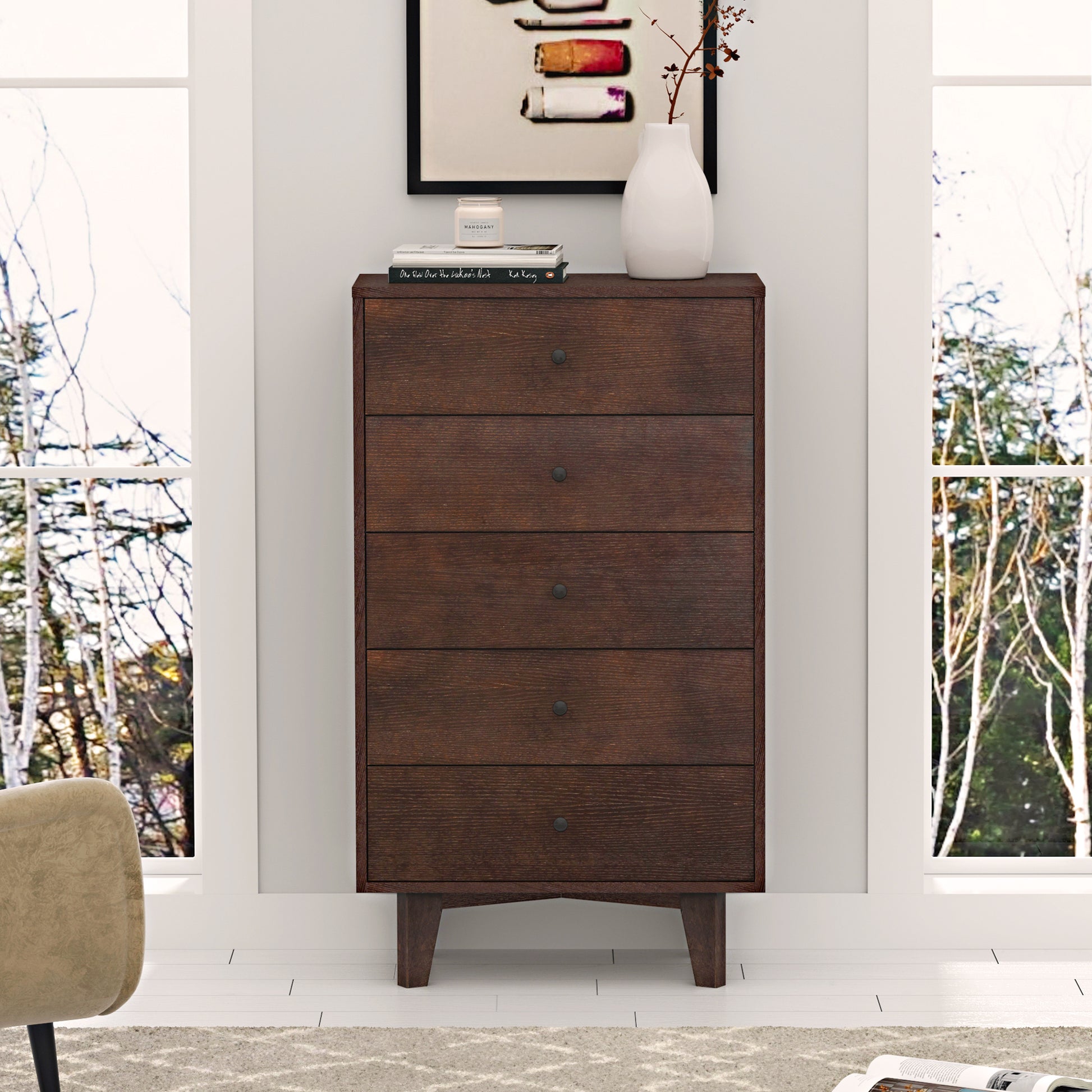 Indie Mid-Century Modern 5-Drawer Chest, Auburn