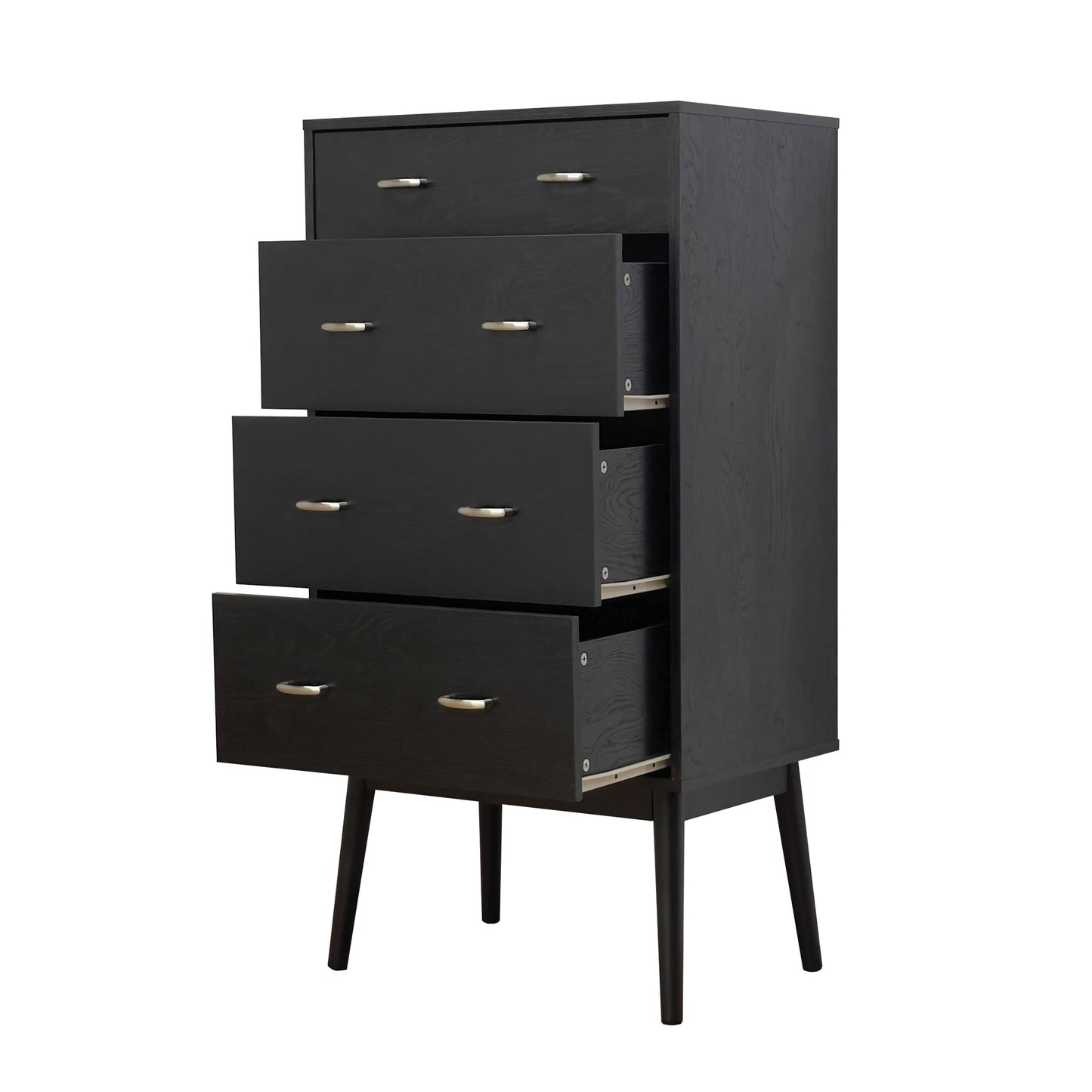 Nissa Mid-Century Modern 4-Drawer Chest, Black