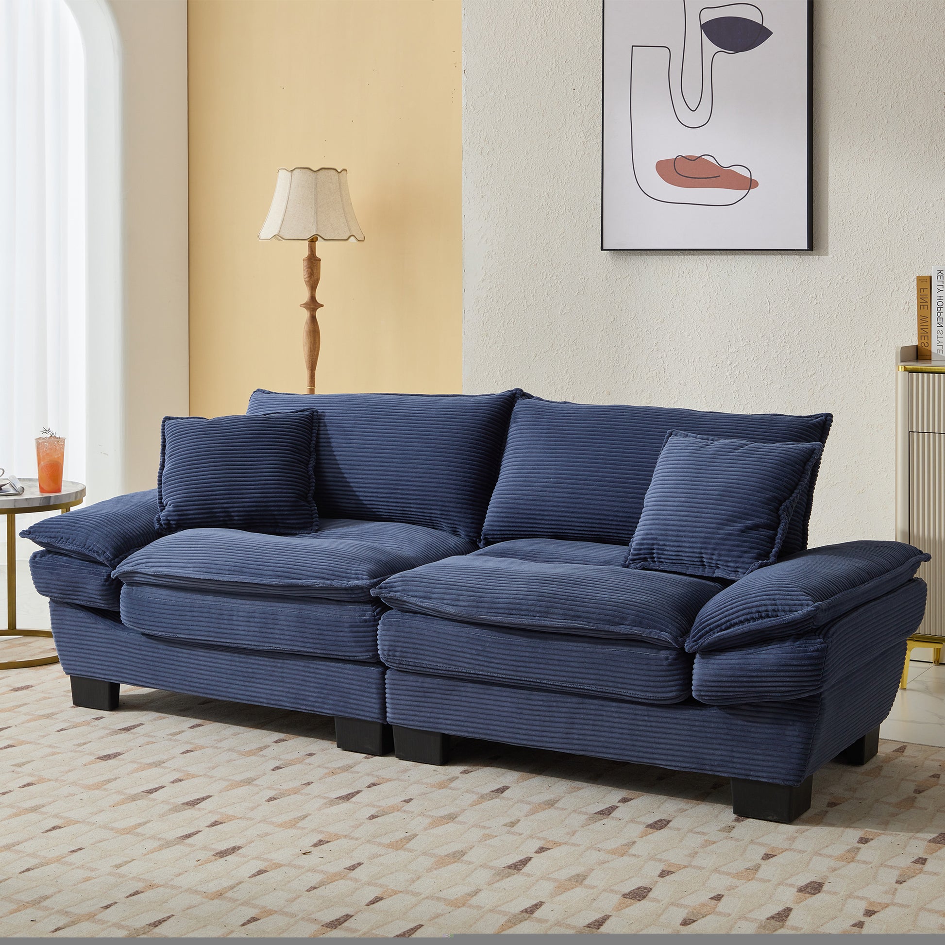 Olita 84" Mid-Century Modern Corduroy Upholstered Sofa