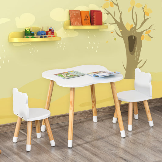 3-Piece Wooden Kids Table & Chair Set, White & Natural