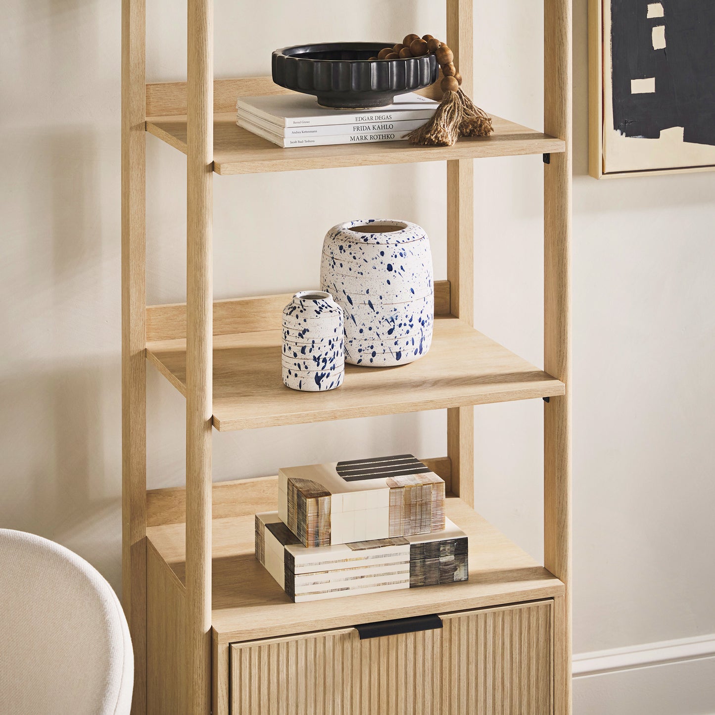 Transitional Narrow Bookshelf with Drawer on Bottom - Oak