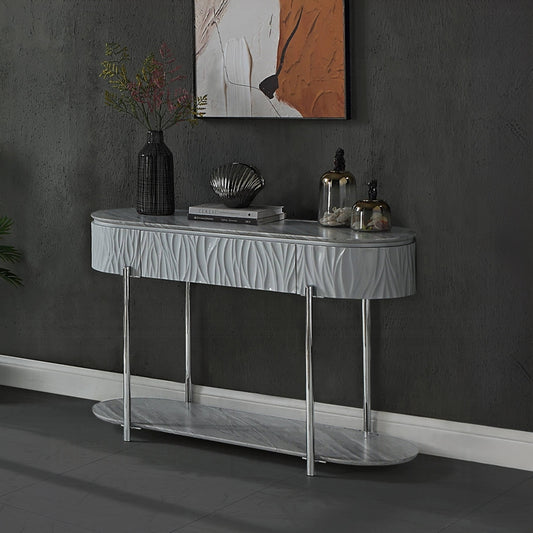 Kairo Grey High Gloss and Chrome Sofa Table with Bottom Shelf