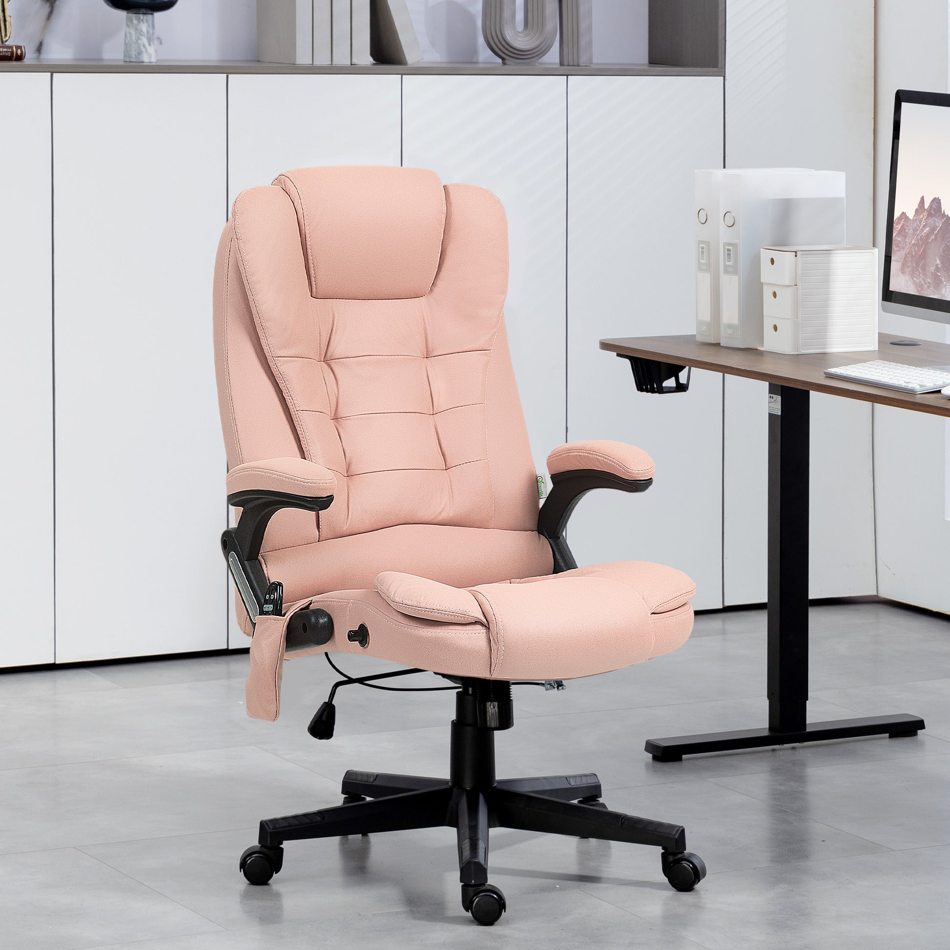 Elvina High Back Executive Office Chair with Massage & Head, Pink