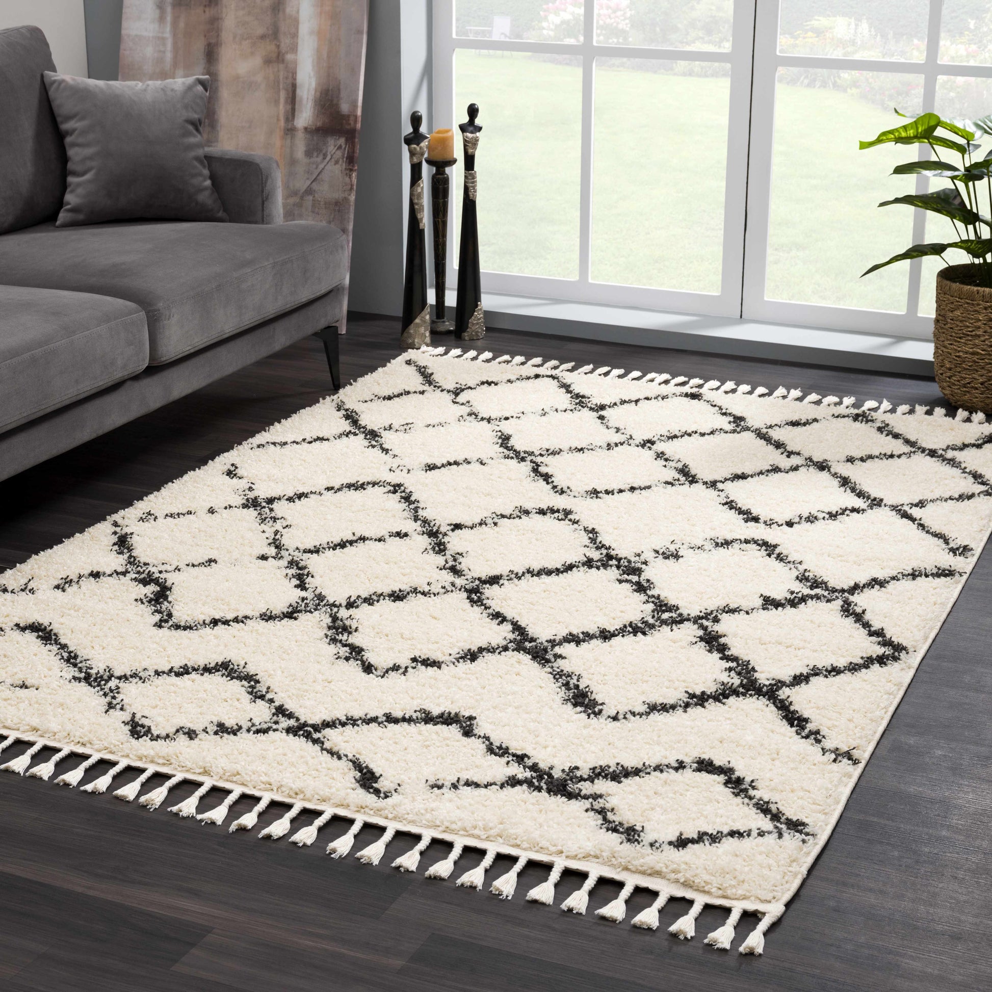 Wallagrass Beige Trellis Tassel Shag - Clearance