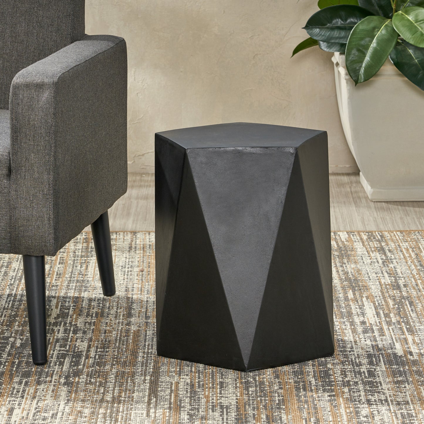 Apollo Modern Concrete Side Table, Black