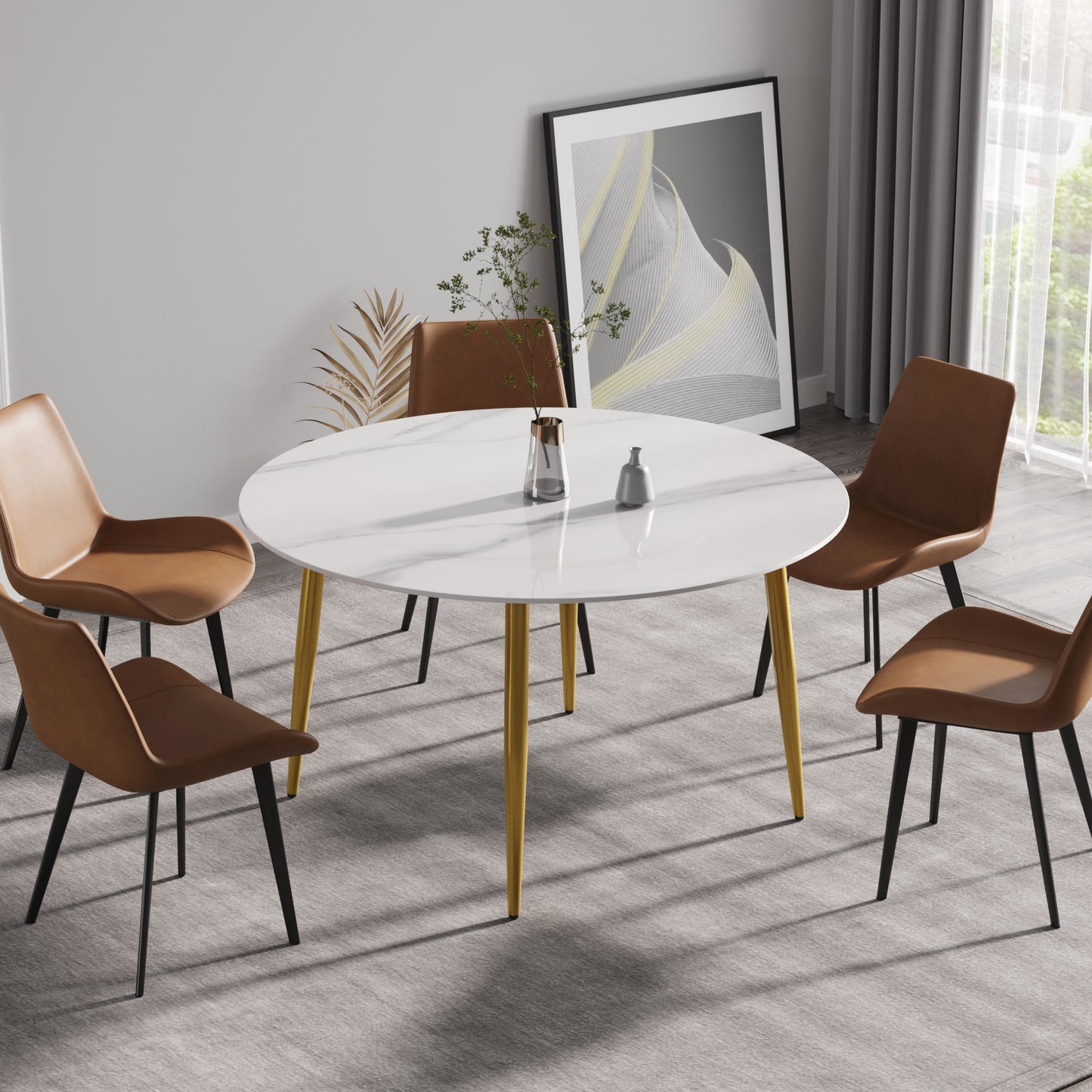 Saffron 53" Modern Artificial Stone Dining Table with Gold Legs