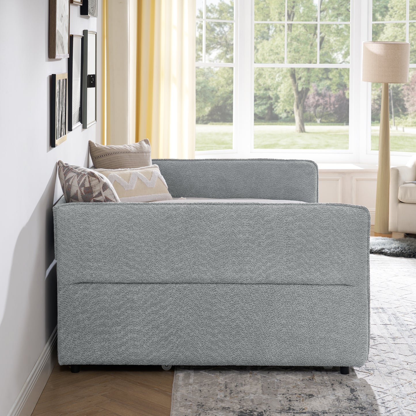 Banning Full Size Boucle Upholstered Daybed & Trundle, Gray