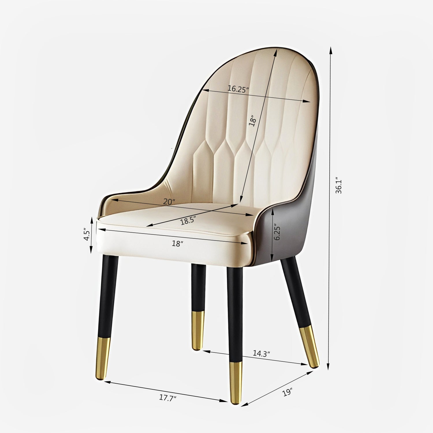 Zyra PU-Leather Side Chairs with Gold Tipped Metal Legs Set of 2 Brown & White