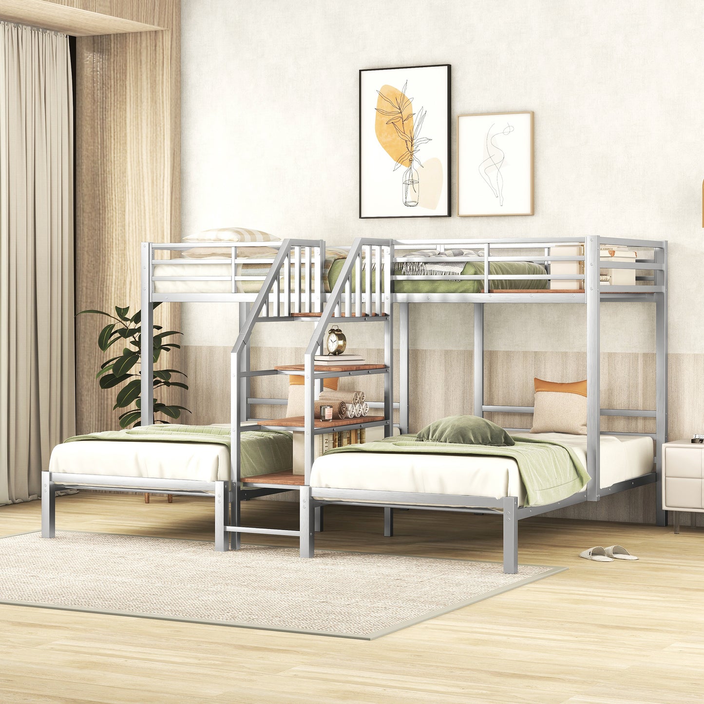 Adams Triple Metal Twin Bunk Bed, Silver