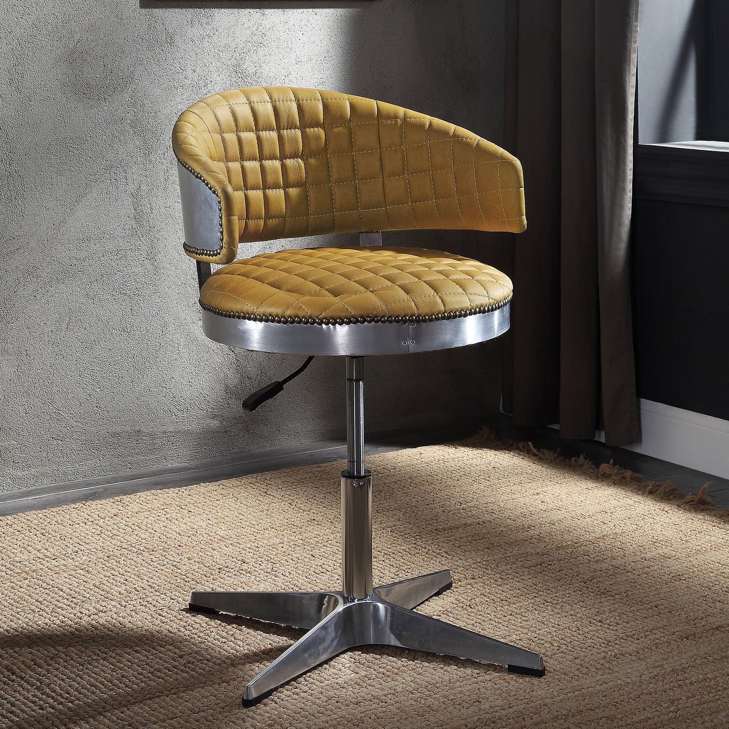 Turmeric and Chrome Adjustable Swivel Tufted Stool