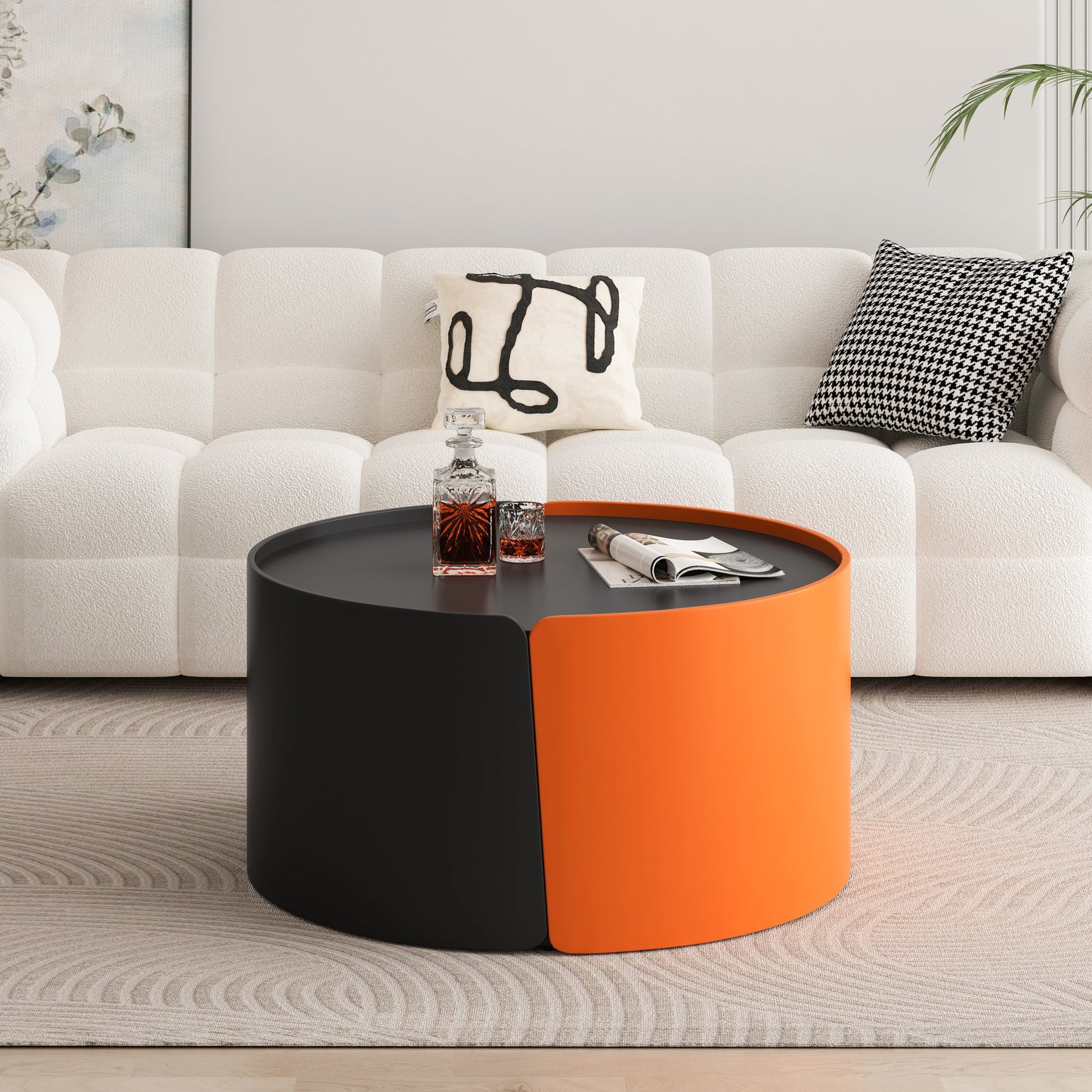 Noralie Modern Nesting Tables with Extendable Top, Black & Orange