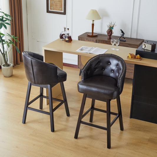 Sunniva 33.25' PU Leather Swivel Bar Stools with Black Legs Set of 2 Dark Brown