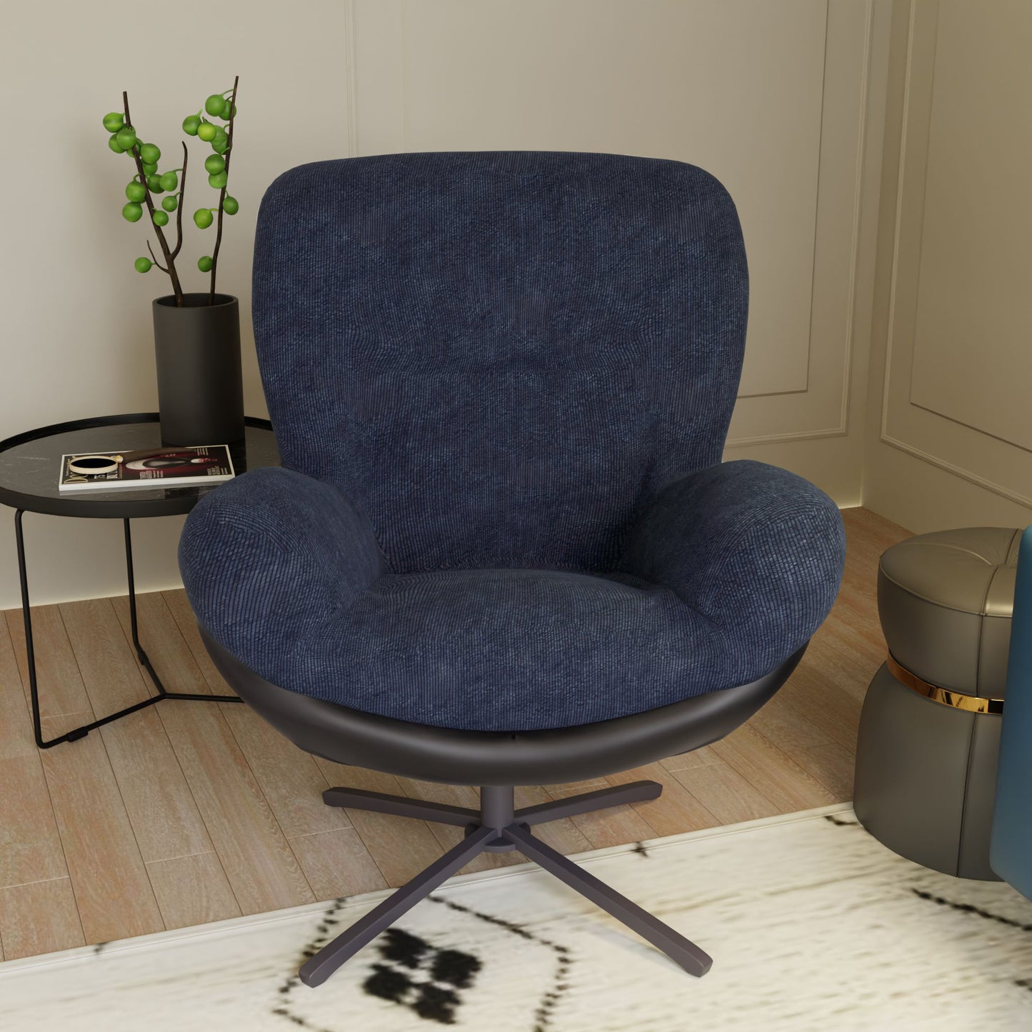 Braxton 360° Swivel Office Chair, Dark Blue & Brown