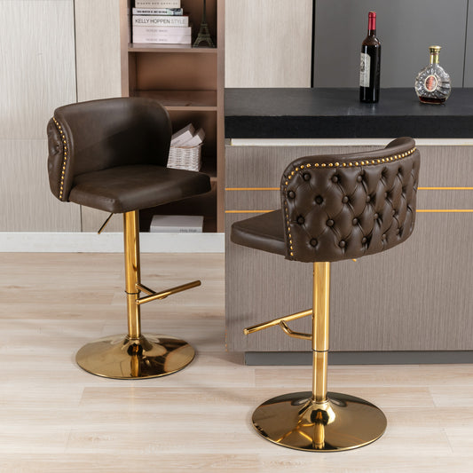 A&A Furniture Contemporary Comfort Adjustable Faux Leather Upholstered Swivel Barstools Set of 2 Brown