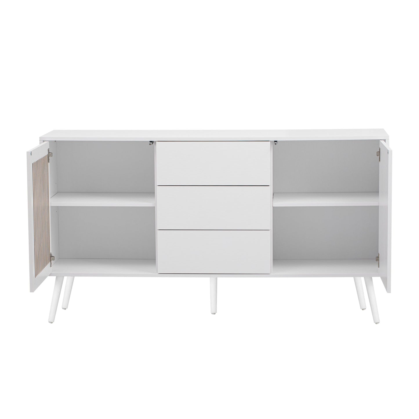 Lachlan Mid-Century Modern Cabinet with 2-Doors & 3-Drawers, White