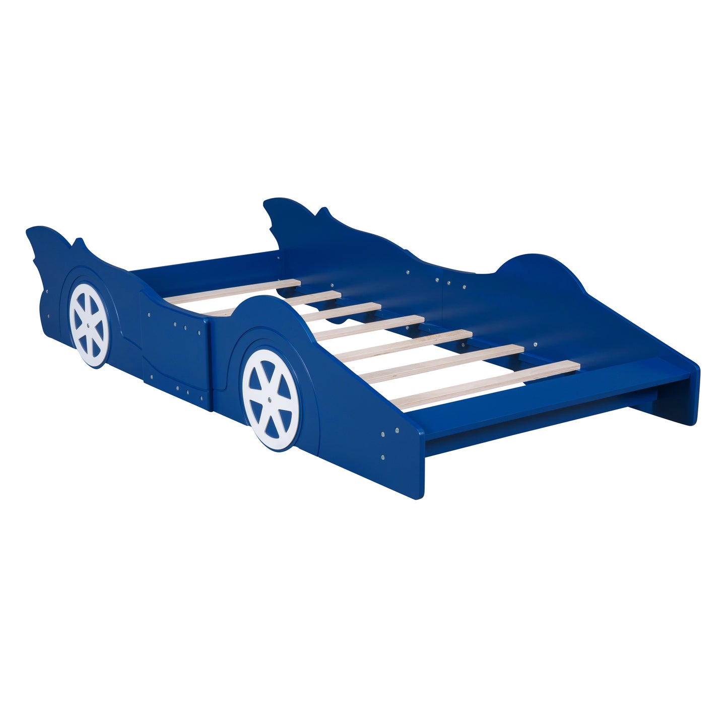 Bart Twin Size Race Car-Shaped Platform Bed with Wheels,Blue