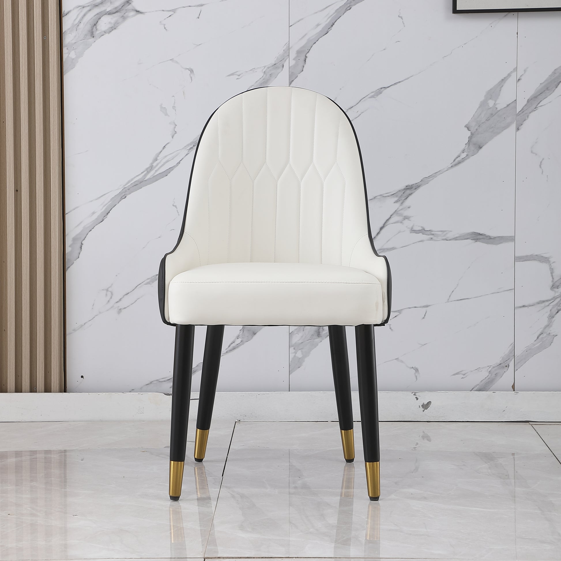 Zyra PU-Leather Side Chairs with Gold Tipped Metal Legs Set of 2 Black & White