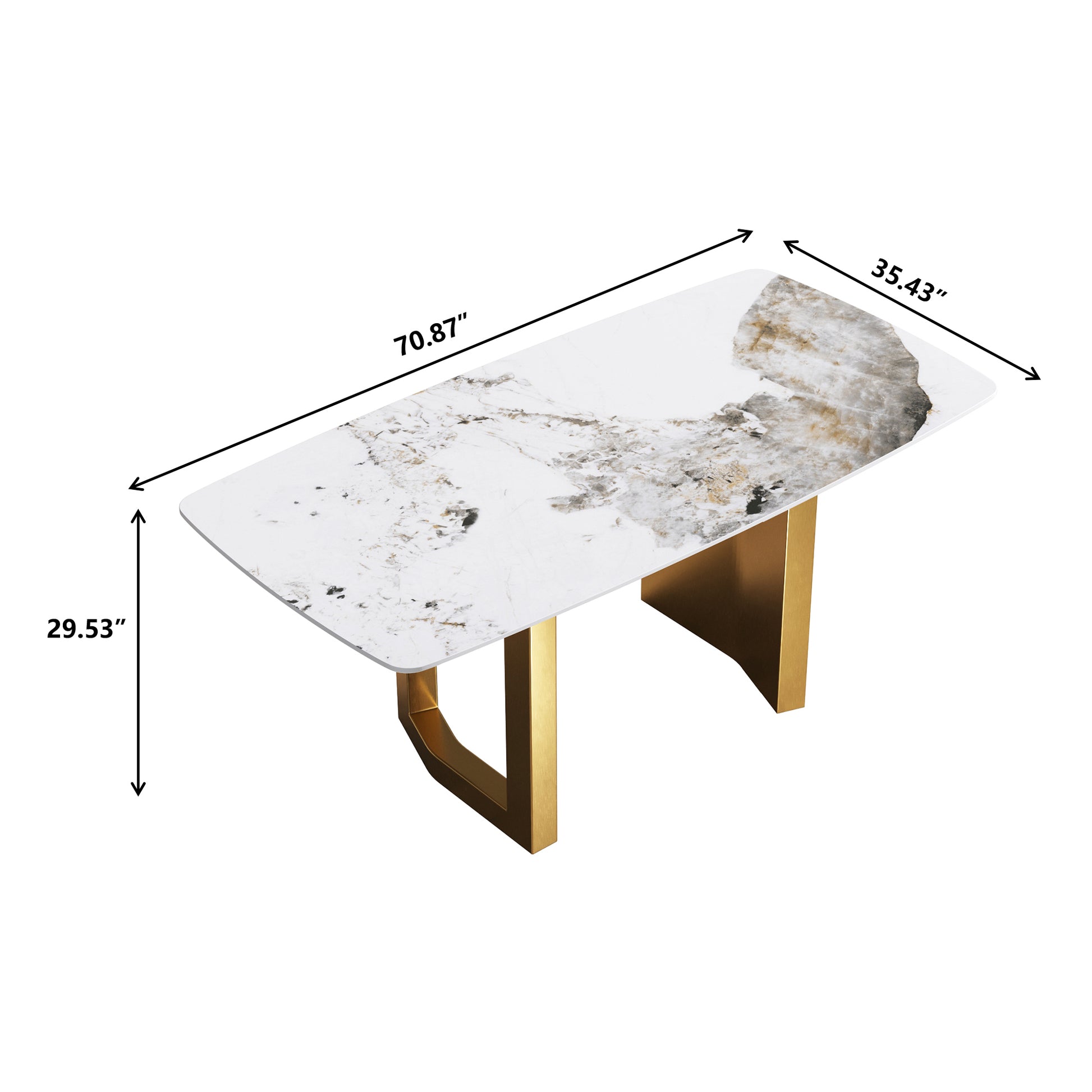 Elara Modern 70.8" Sintered Stone Dining Table, White & Gold