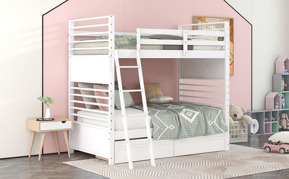 Rachel Twin over Twin Wood Bunk Bed with Two Drawers - White