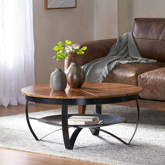 Handcrafted Boho Mango Wood and Iron Coffee Table