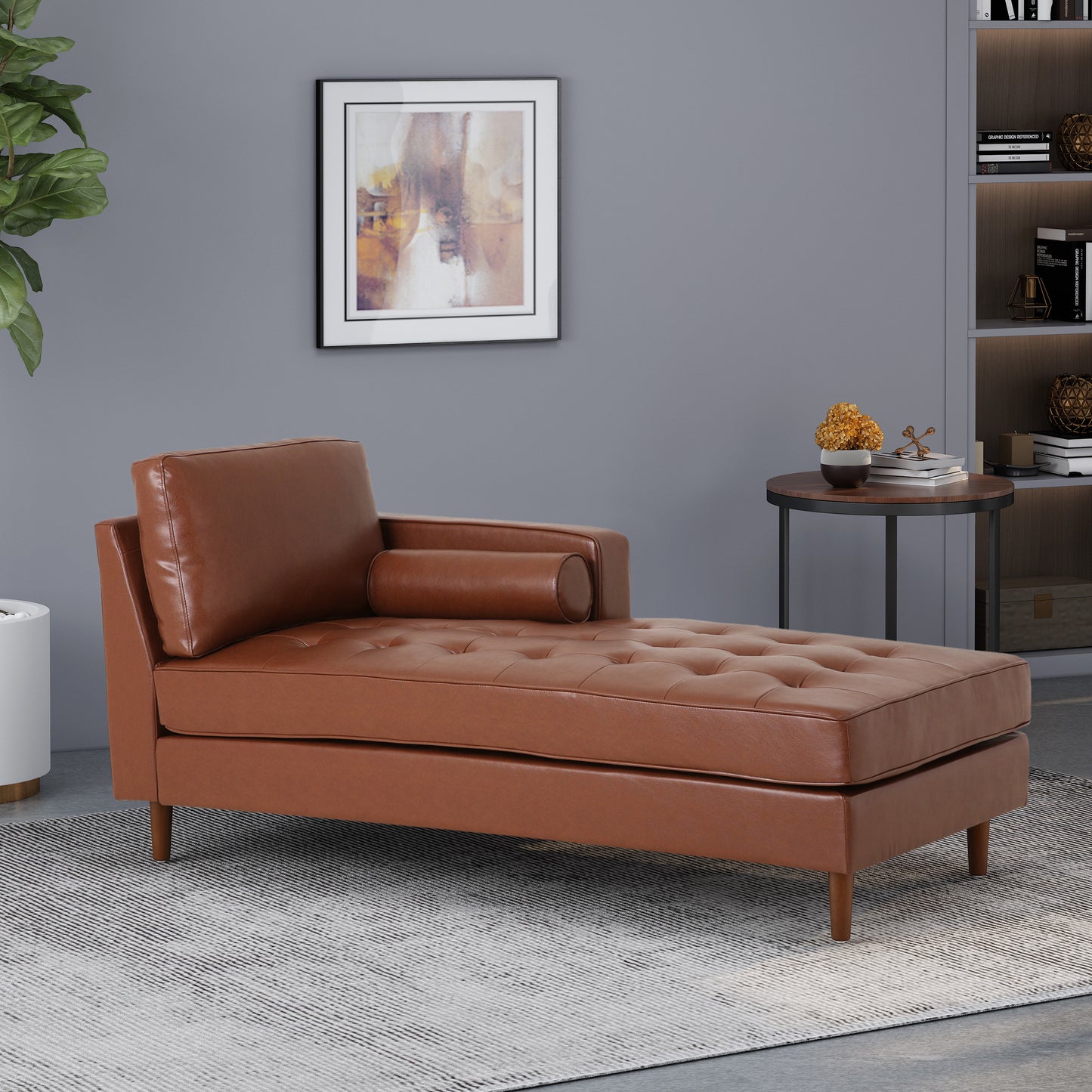 Pearl Modern PU Leather Chaise Lounge with Peg Legs, Brown