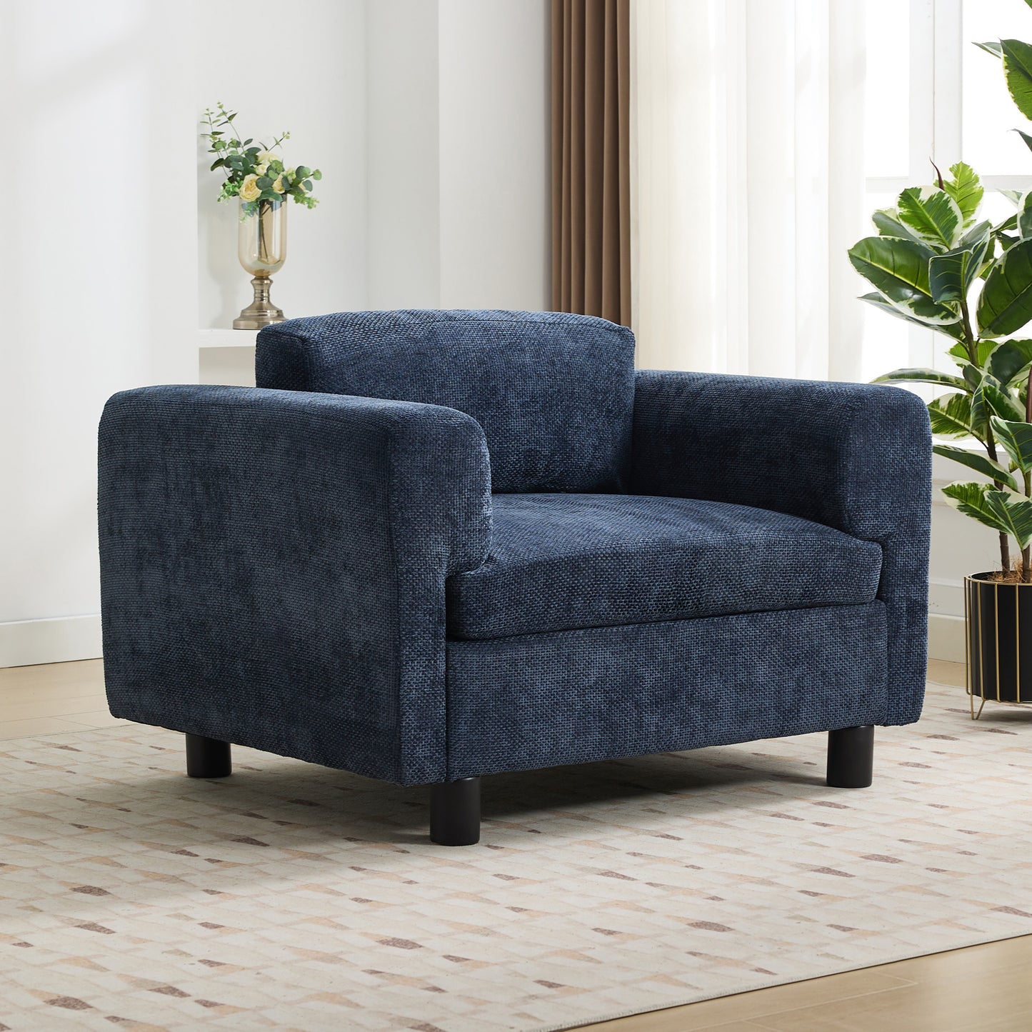 Tessie Modern Oversize Woven Velvet Armchair, Blue