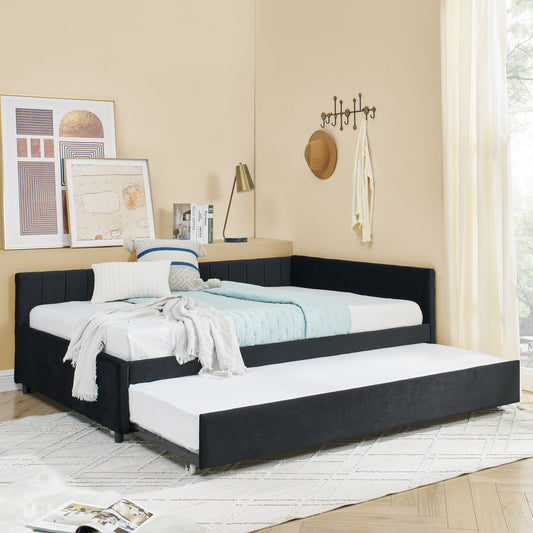 Fulton Full Size Velvet Daybed & Trundle Set, Black