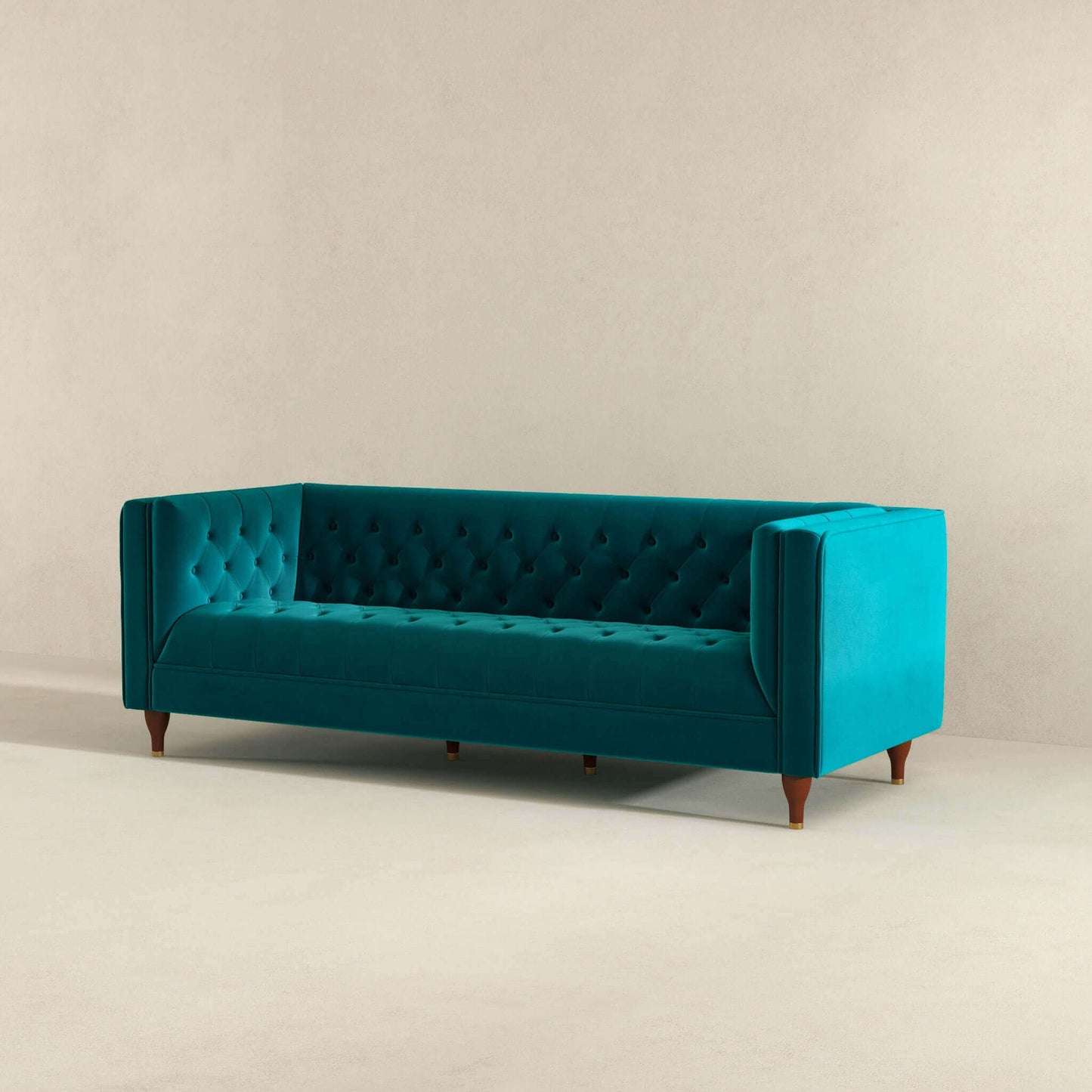 Evelyn Mid Century Modern Teal Velvet Luxury Chesterfield Sofa