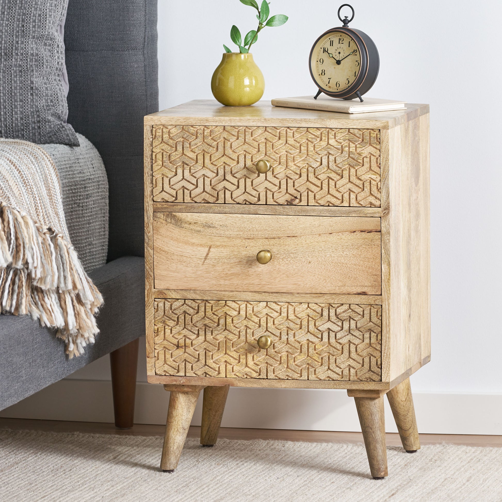 Minnie Boho Wooden 3-Drawer Nightstand