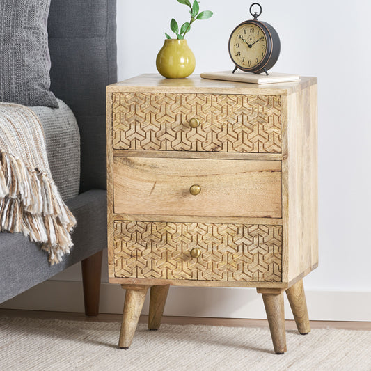 Minnie Boho Wooden 3-Drawer Nightstand