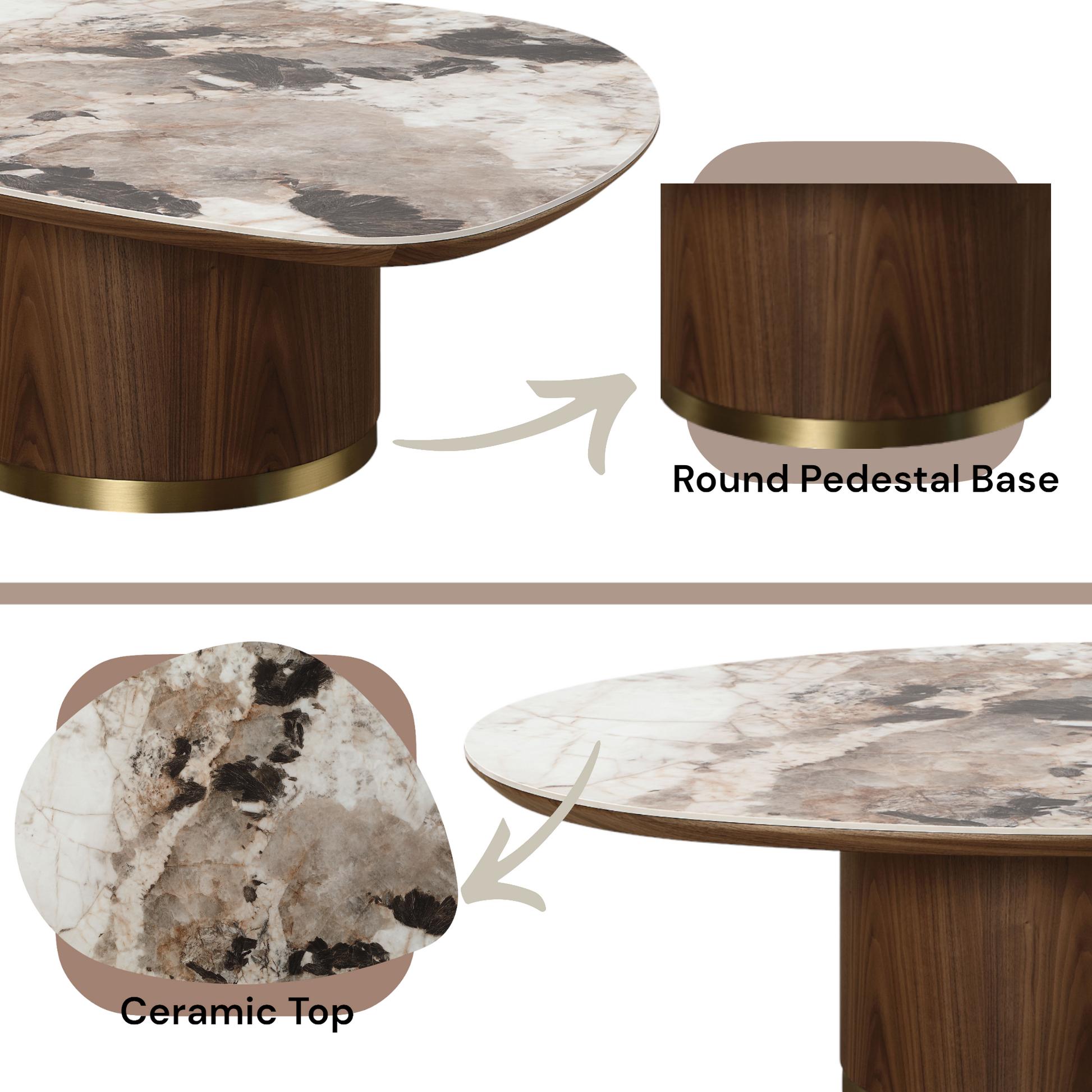 Willene Creamic Top & Walnut Finish Coffee Table