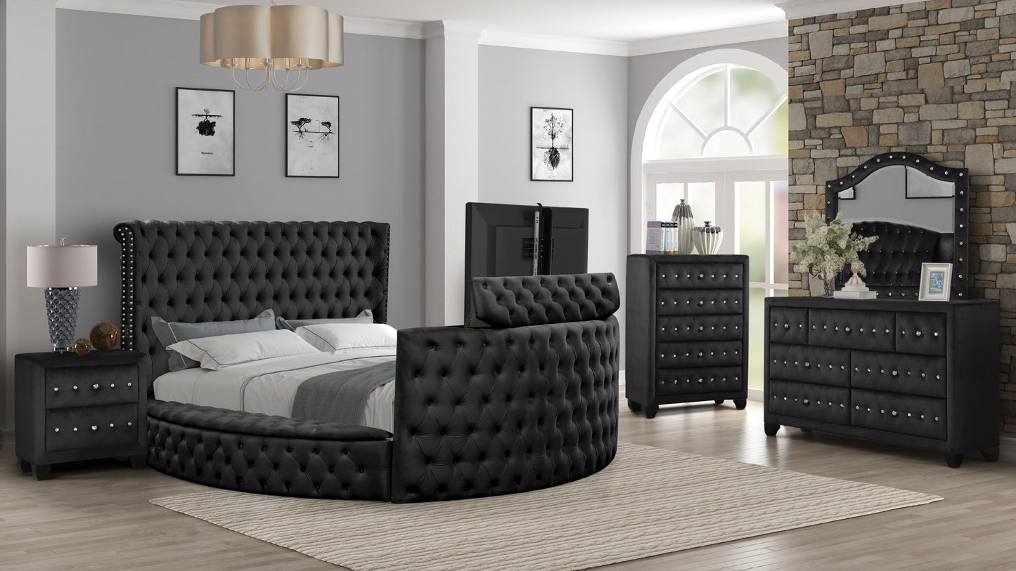 Maya Modern Style Crystal Tufted Queen Bed Made with wood in Black