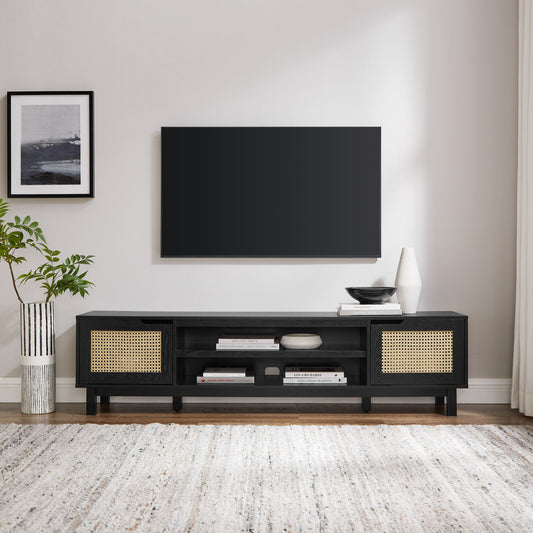 Abigail Modern Rattan-Door Low TV Stand for TVs up to 80 inches – Black