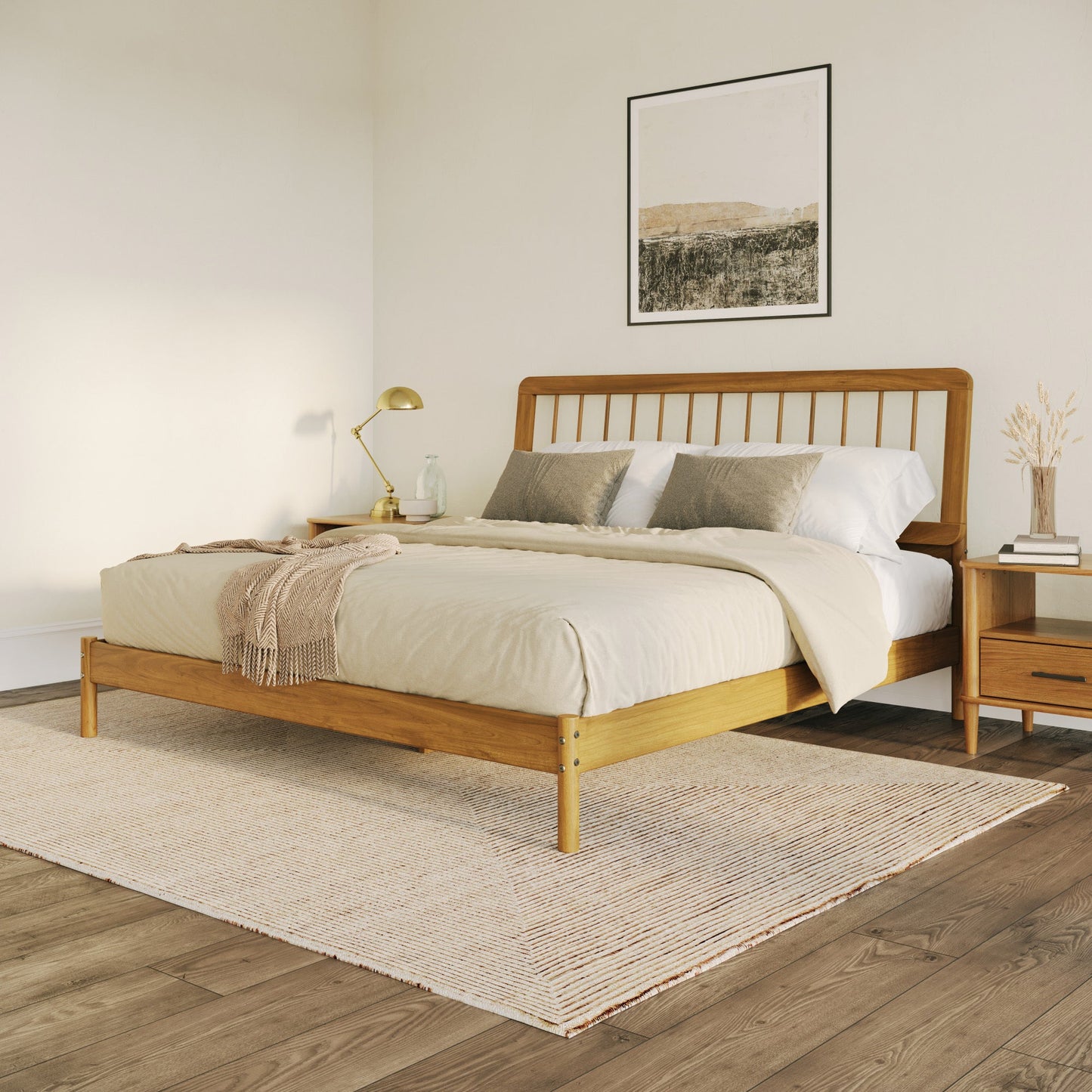 Wyatt Mid-Century Modern Solid Wood King Spindle Bed – Caramel