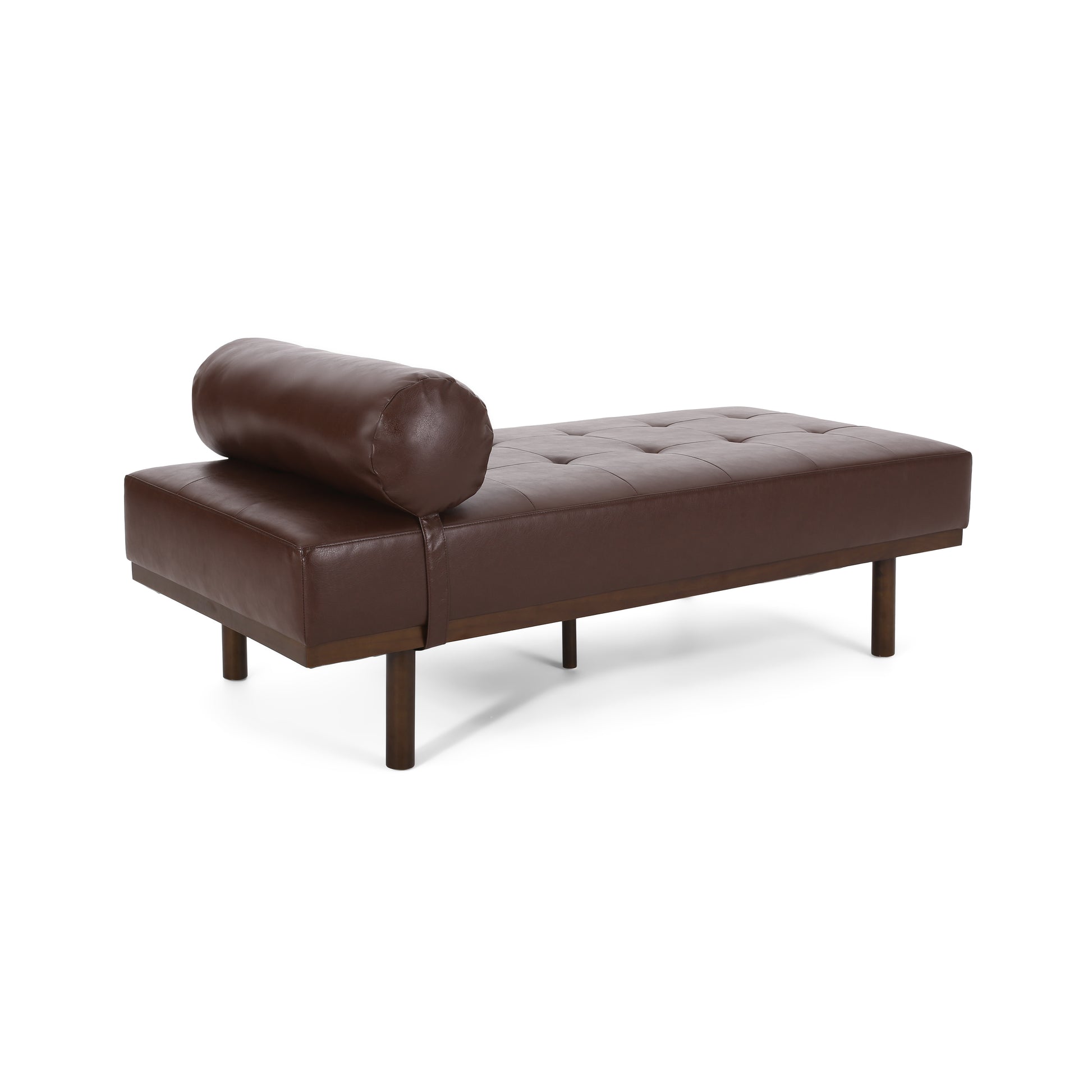 Sylvia Mid-Century Modern PU Leather Chaise Lounge, Brown