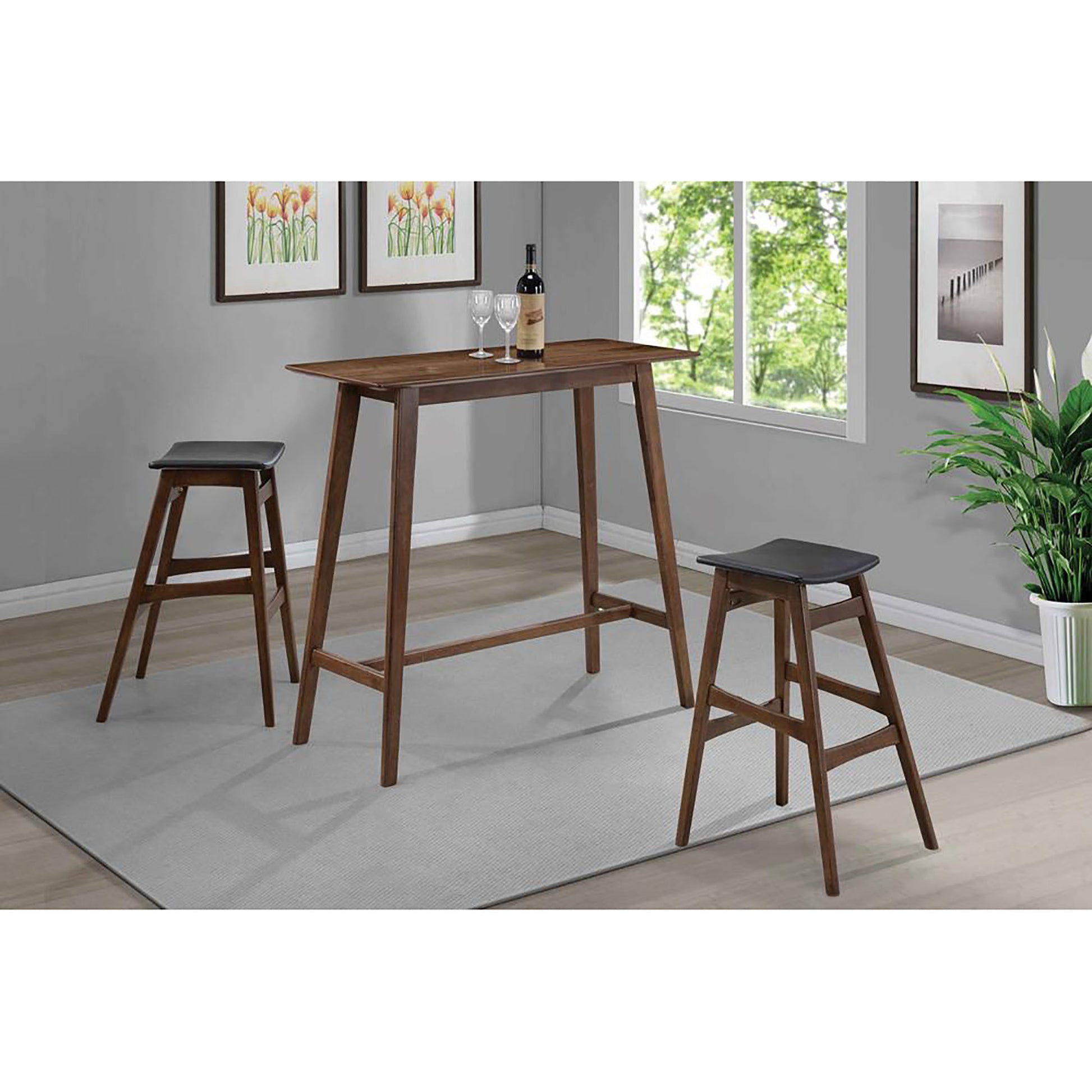 Dark Grey and Natural Walnut Bar Height Stool Set of 2