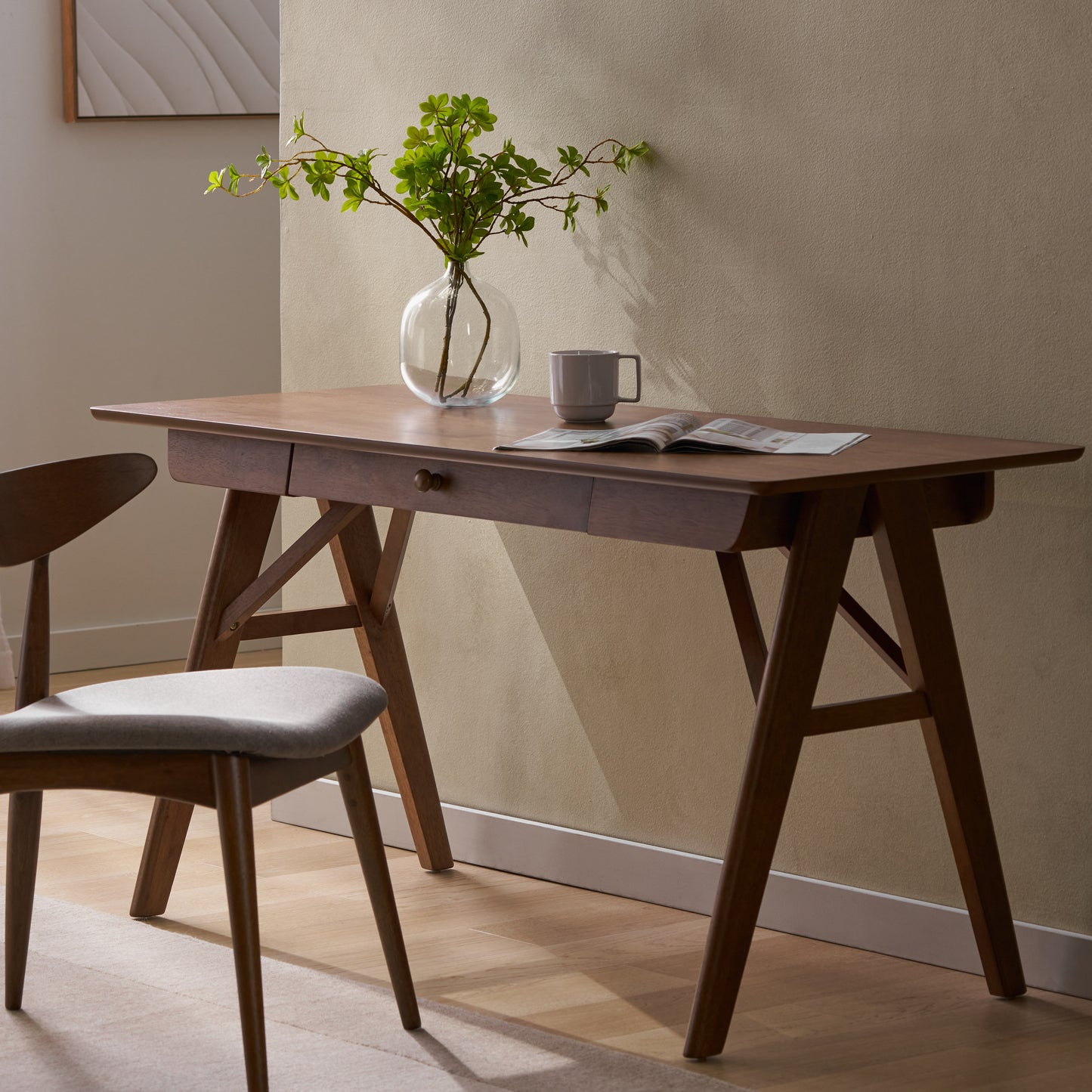 Clover Walnut Finish Mid-Century Modern Writing Desk