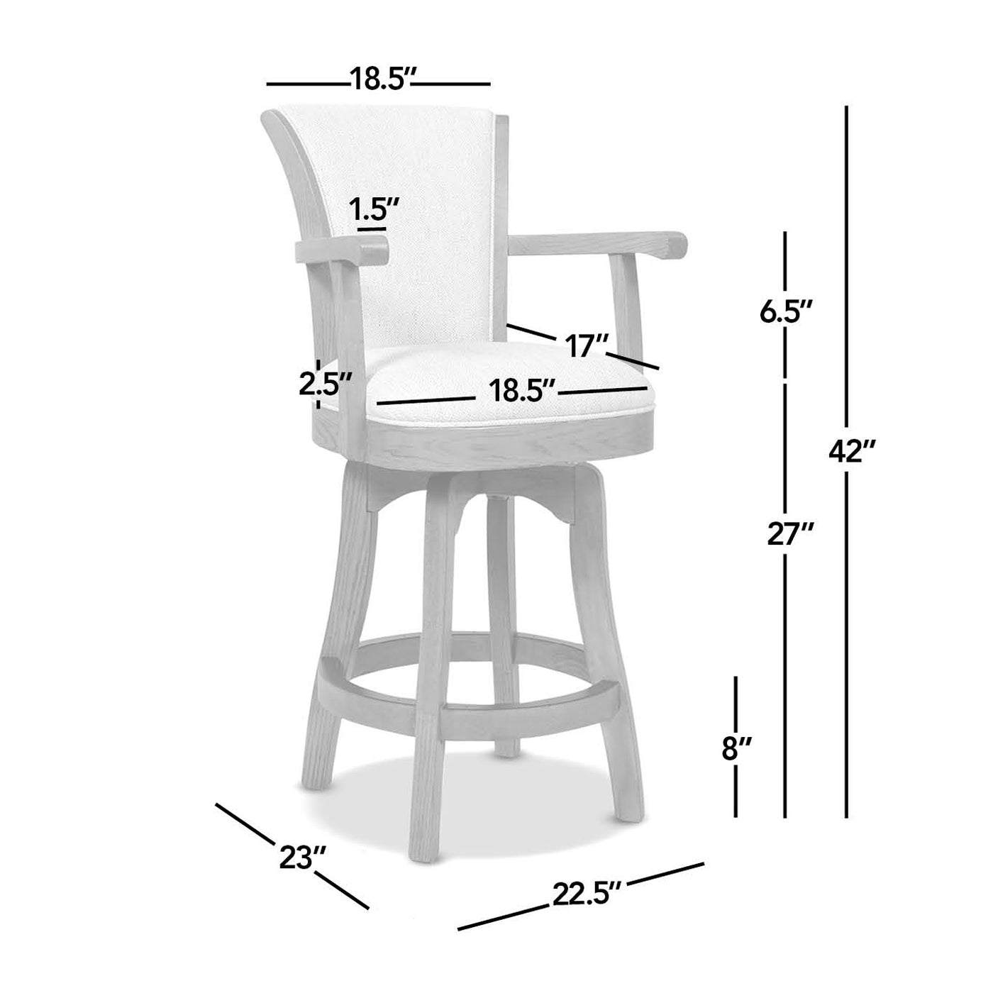 Galatea 27in Swivel Counter Height Bar Stool, White Pepper Stain Resistant High Performance Polyester